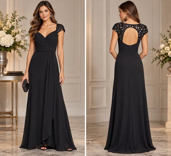 Adrianna Papell Dresses & Skirts - NWT Adrianna Papell Bead Yoke Chiffon Maxi Dress Mermaid Gown SZ 12 Formal Black